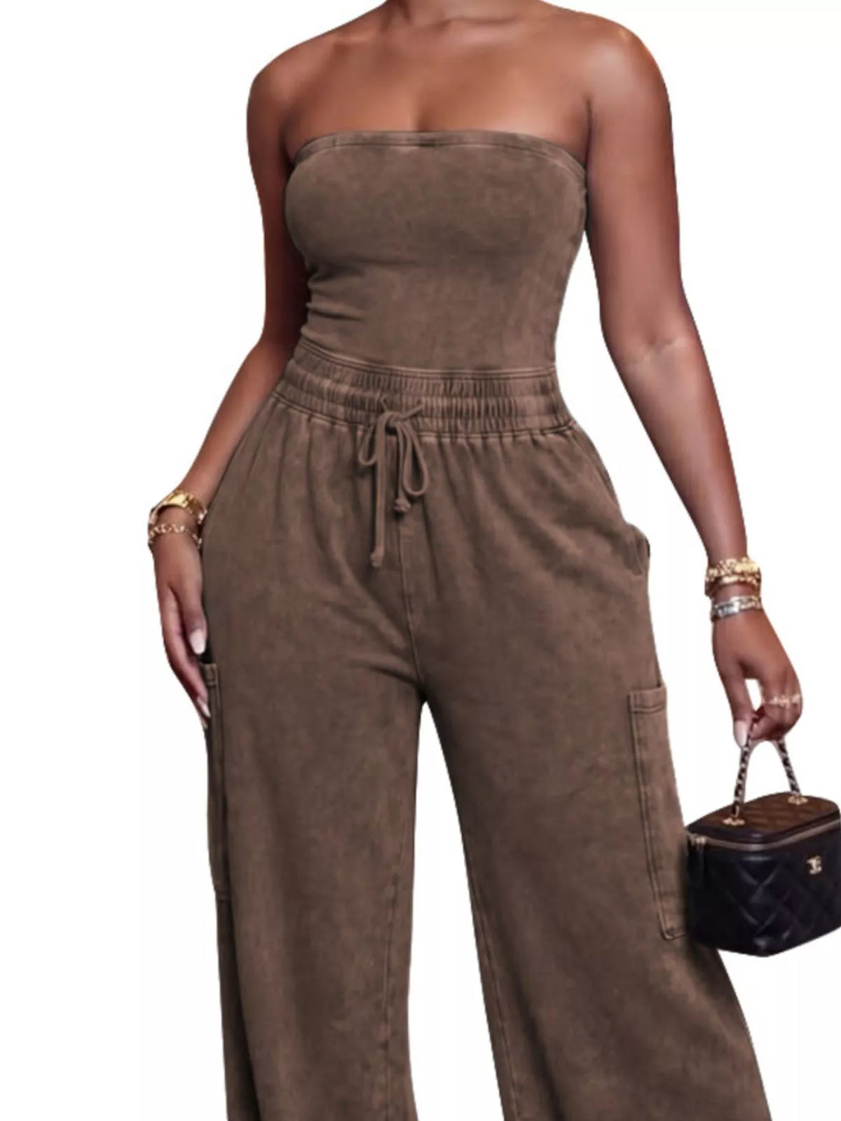 Modern Finesse Remy Drawstring Strapless Wide-Leg Jumpsuit