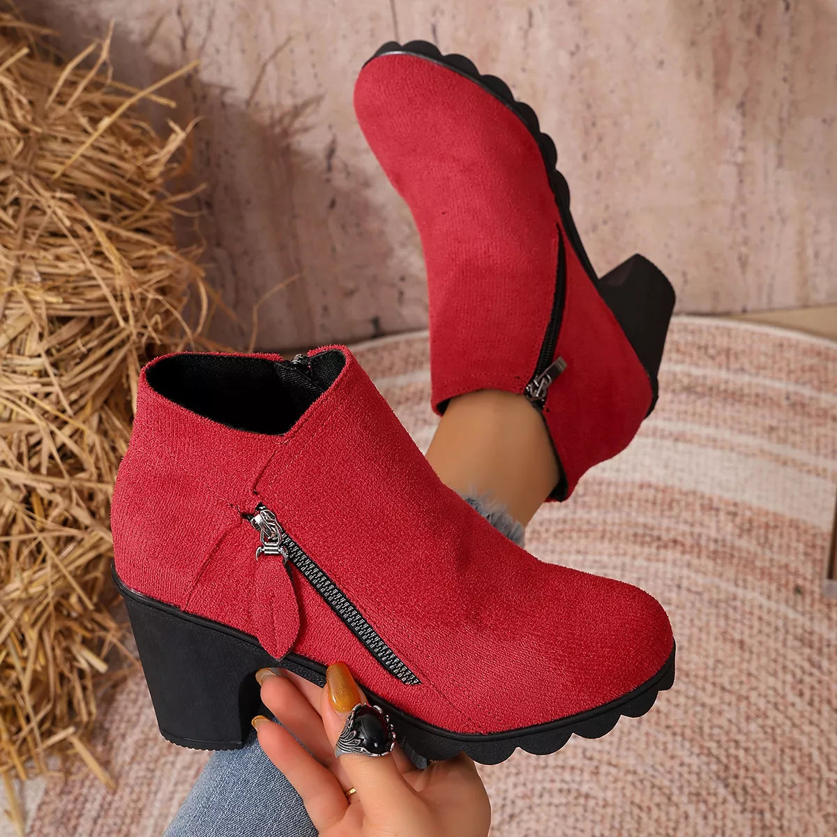 Modern Finesse Hazel Round-Toe Block Heels Boots