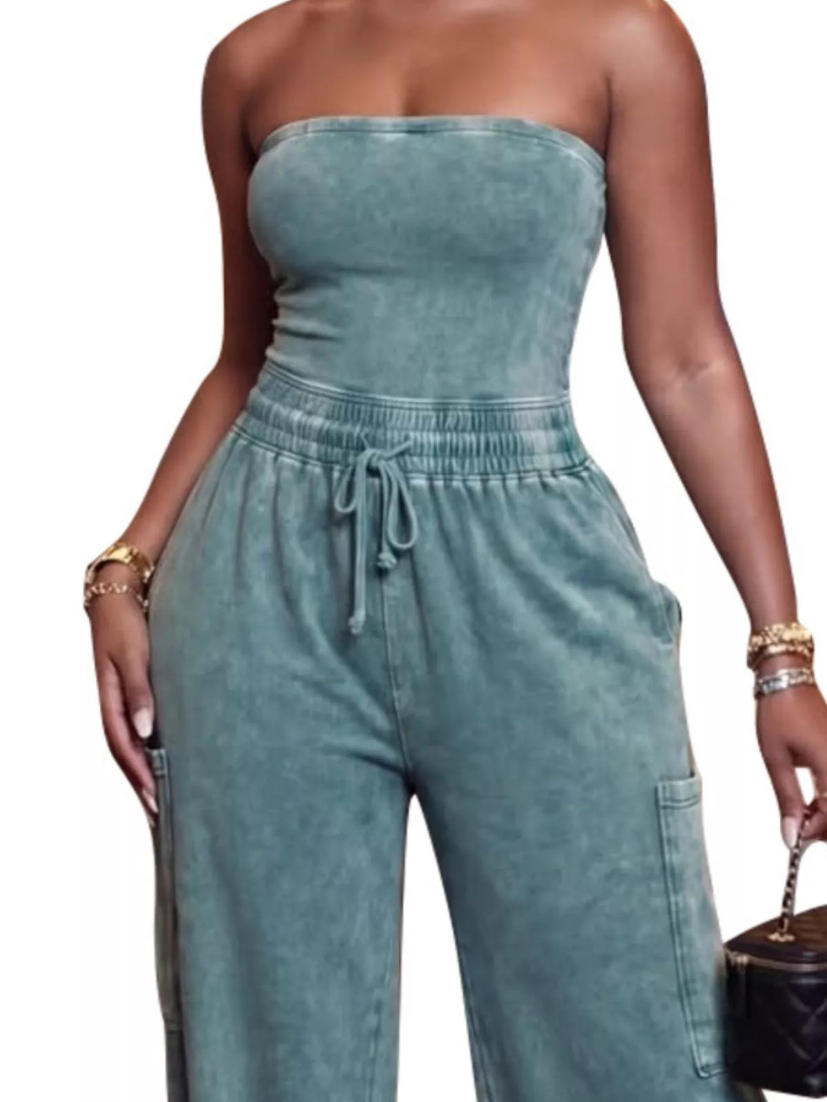 Modern Finesse Remy Drawstring Strapless Wide-Leg Jumpsuit