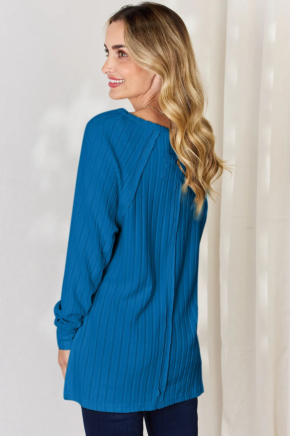 Basic Bae Sienna Ribbed Round Neck Slit T-Shirt