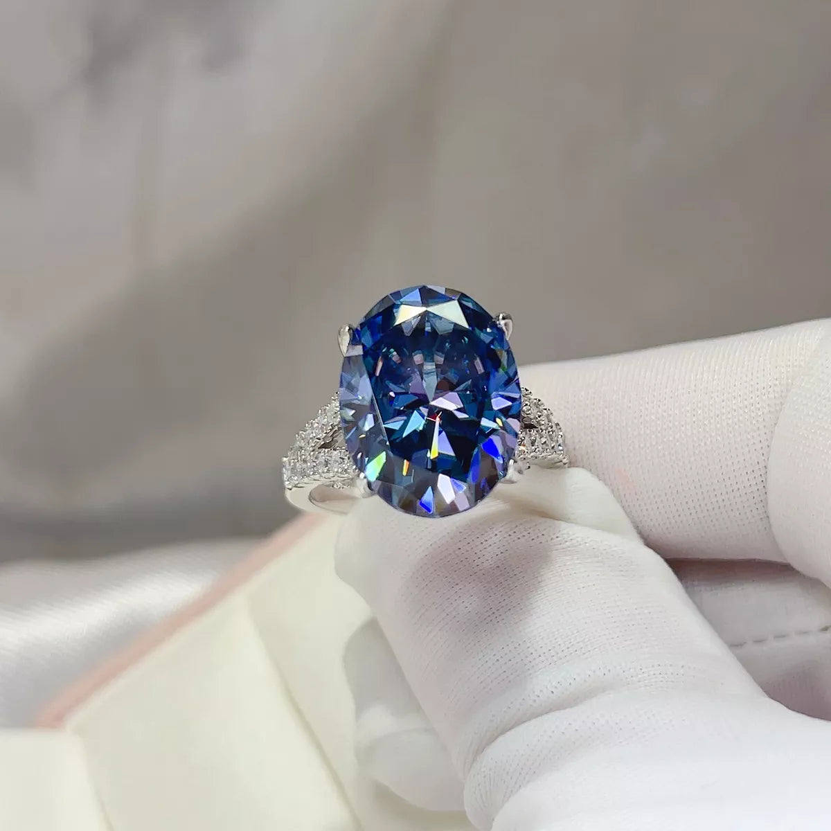 House Of Finesse Imperial Blue 10 Carat Moissanite Ring