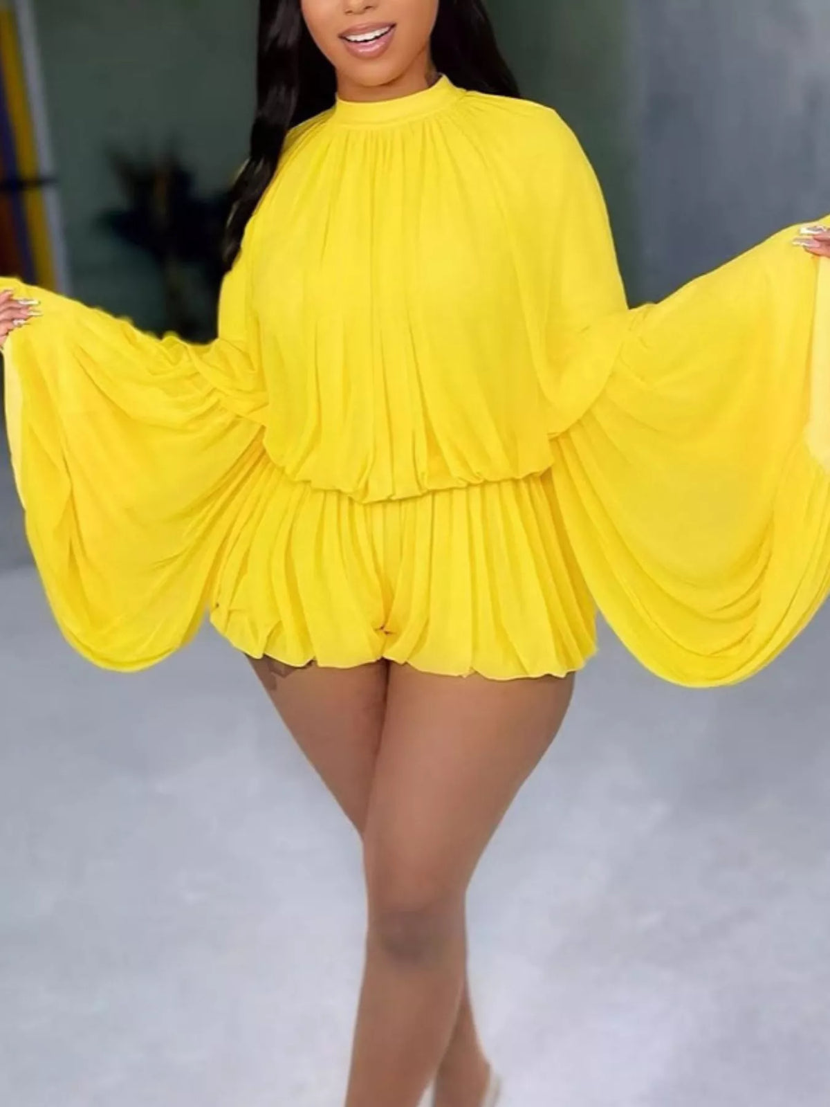 Modern Finesse Marlowe Pleated Bell Sleeve Romper