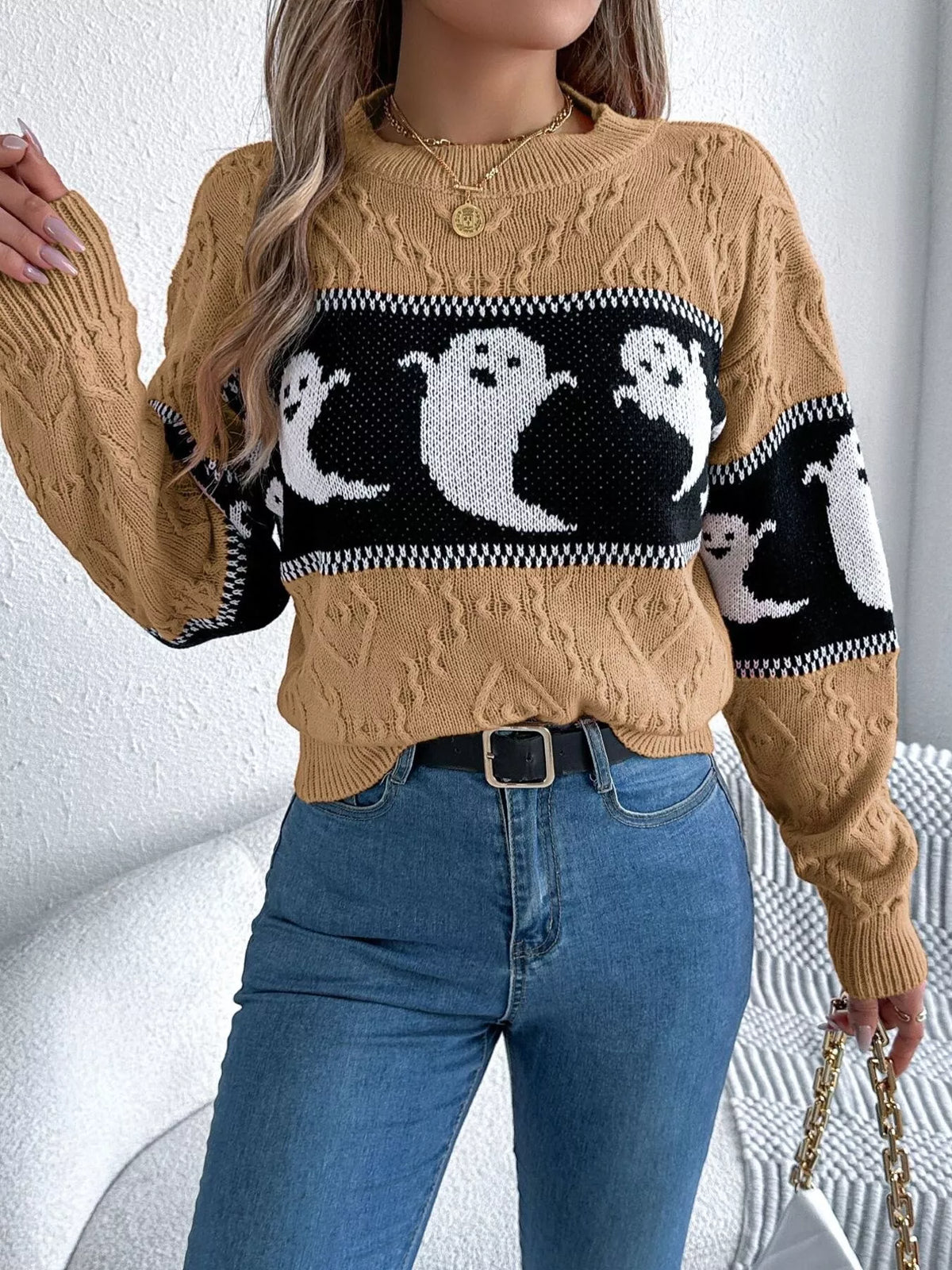 Modern Finesse Ghost Cable-Knit Sweater product image