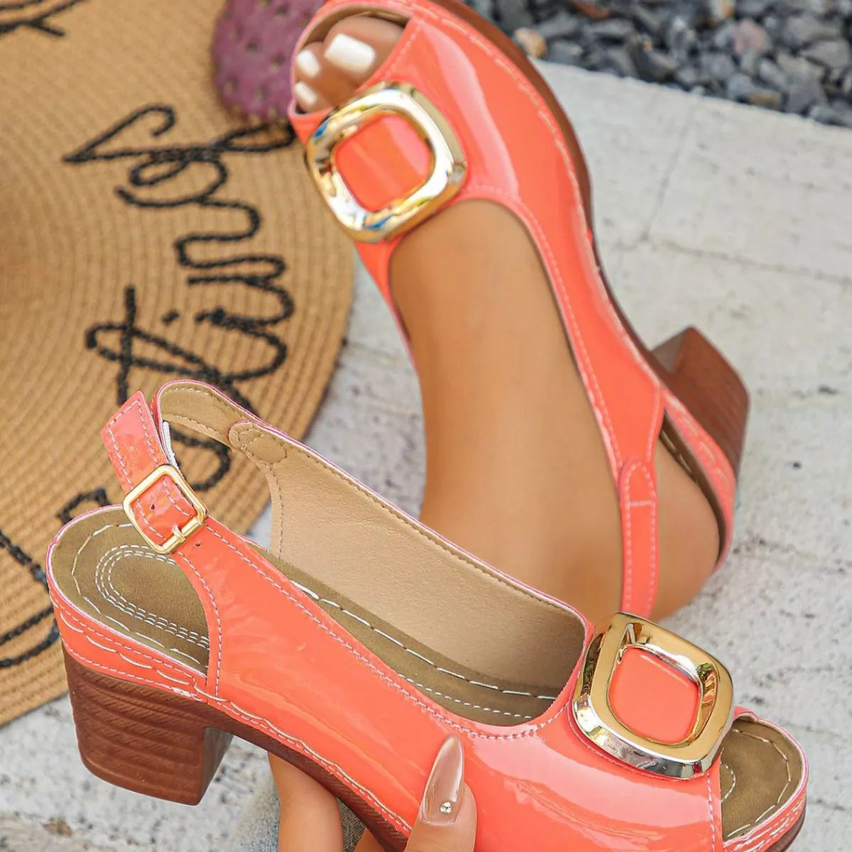 Modern Finesse Estelle Peep-Toe Block-Heel Sandals