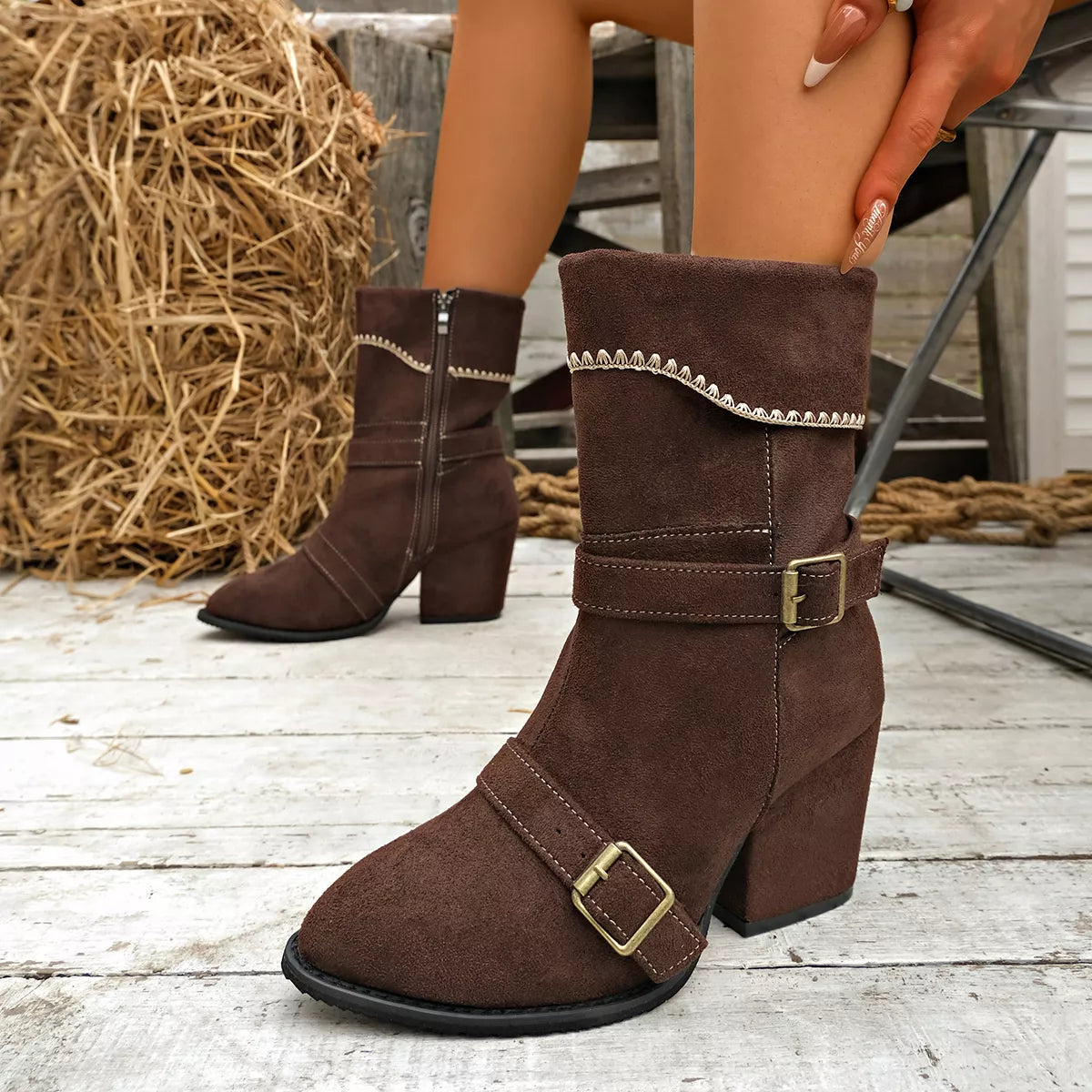 Modern Finesse Regent Suede Point-Toe Mid-Heel Boots - product view 6