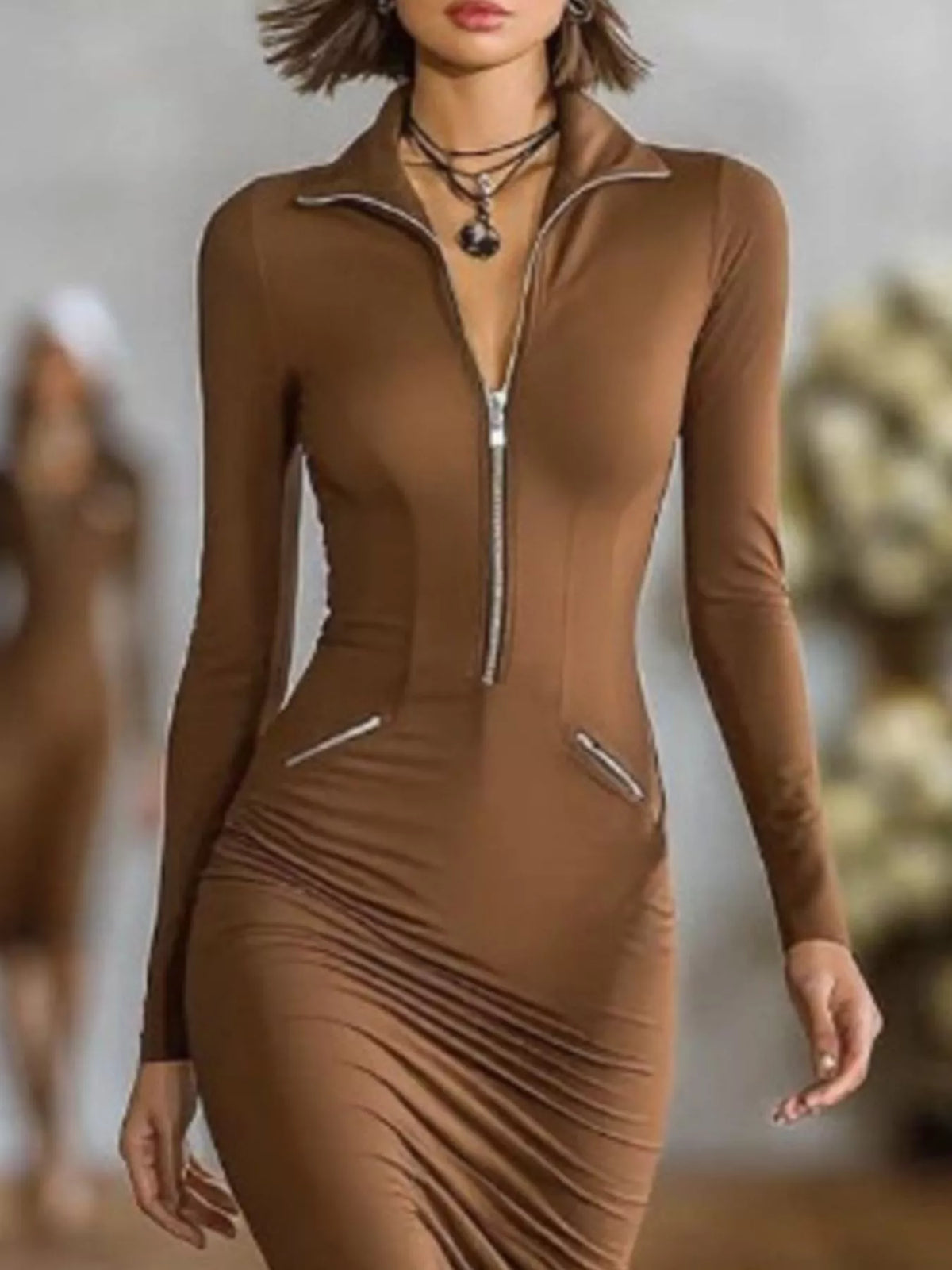 Zip Form Ruched Midi Dress - Plus Size