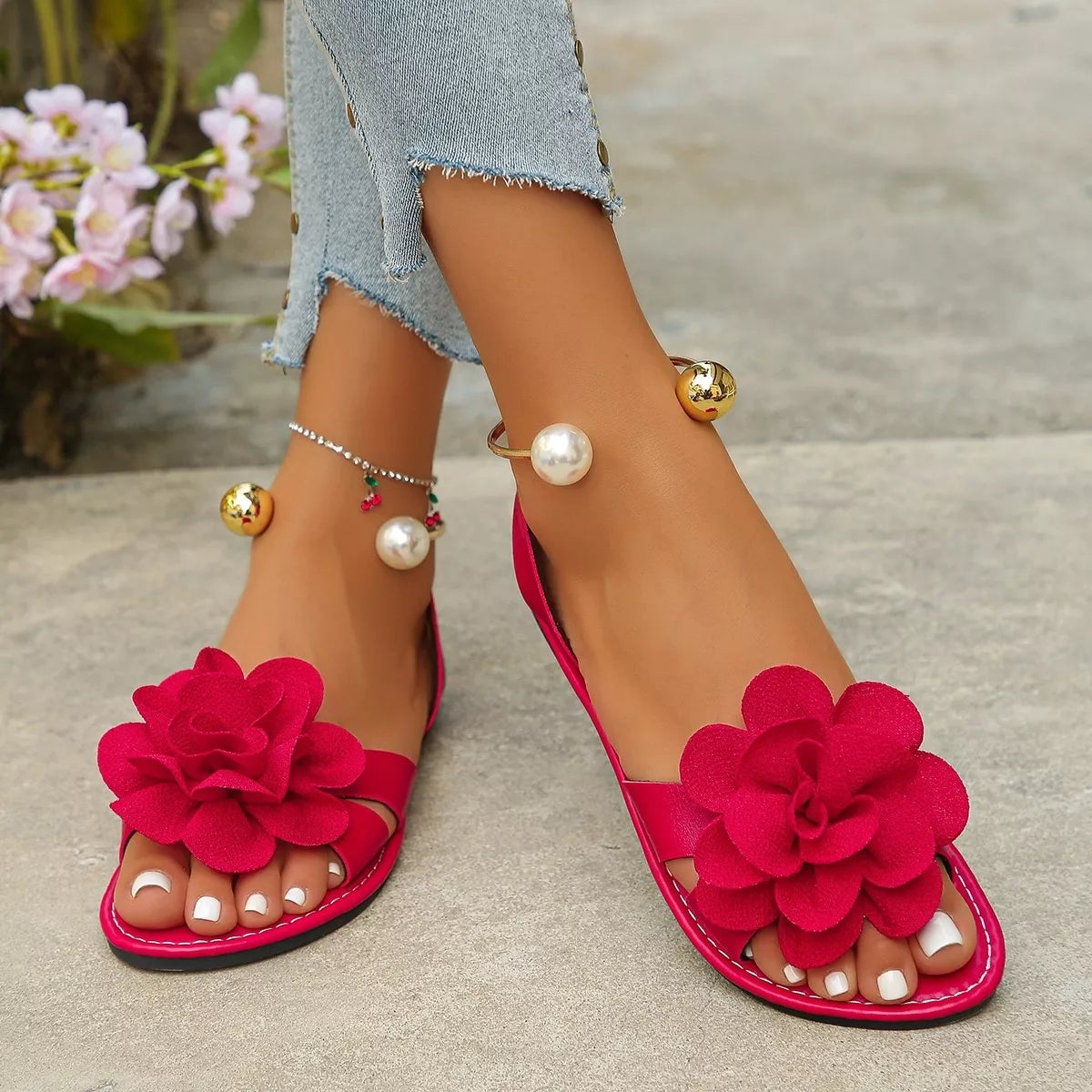 Modern Finesse Eden Flower Open-Toe Flat Sandals