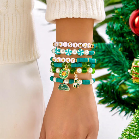 HOF Reverie 6-Piece Christmas Beaded Bracelet with Pearl Accents
