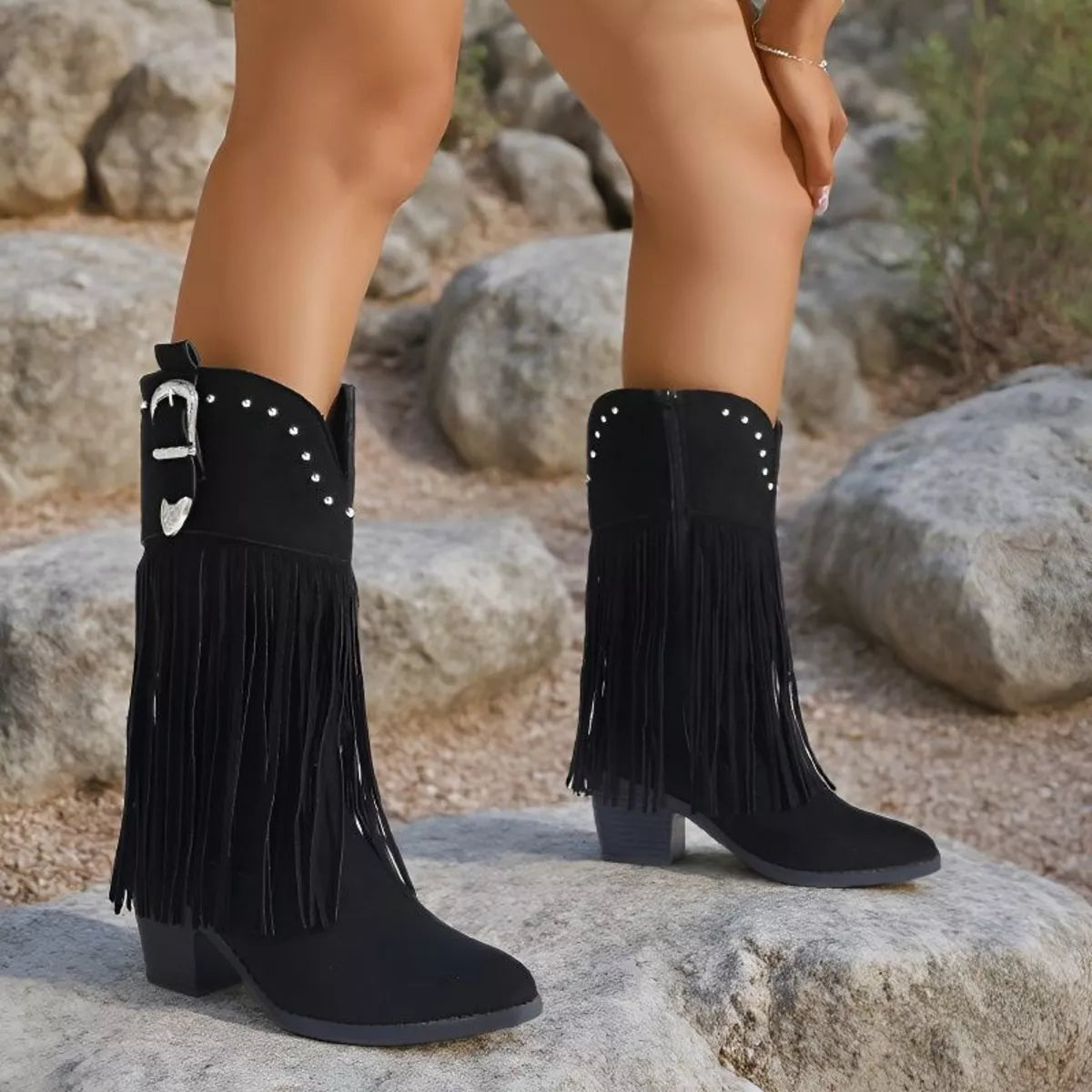 Modern Finesse Festival Fringe Round-Toe Low-Heel Boots - product view 1