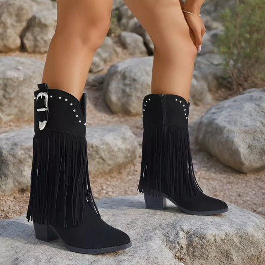Modern Finesse Festival Fringe Round-Toe Low-Heel Boots - product view 1