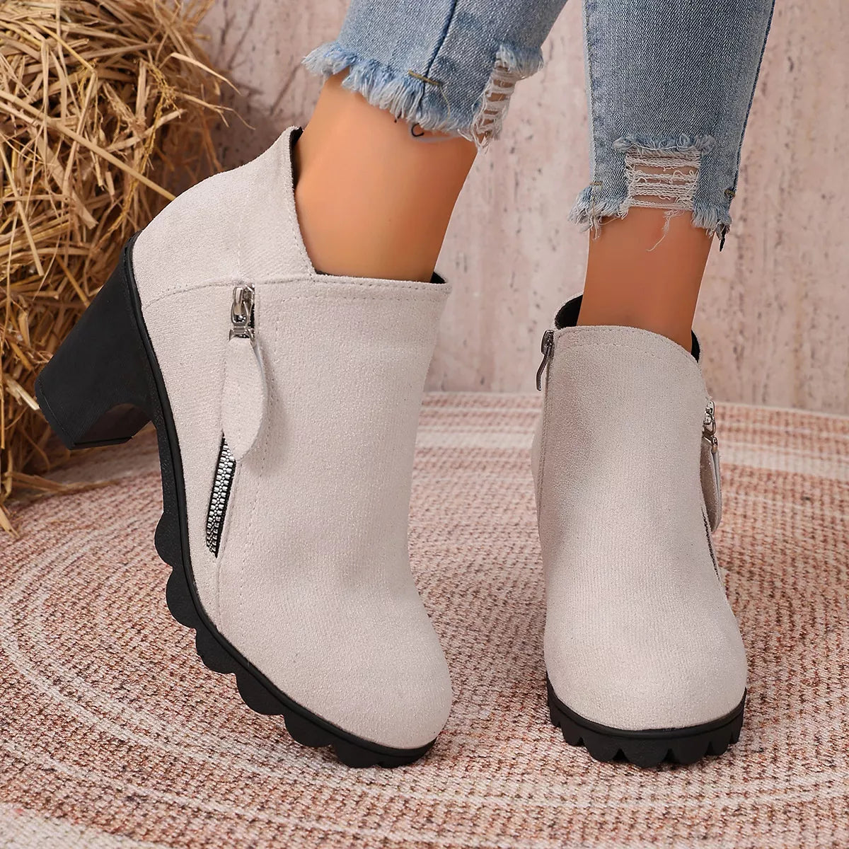 Modern Finesse Hazel Round-Toe Block Heels Boots
