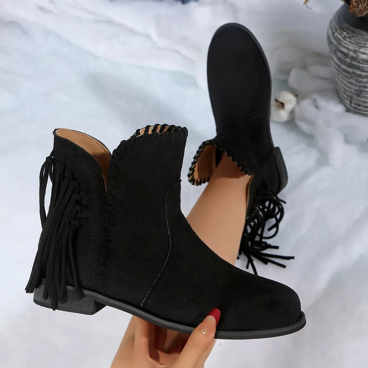Modern Finesse Meridian Fringe Point-Toe Ankle Boots - product view 4