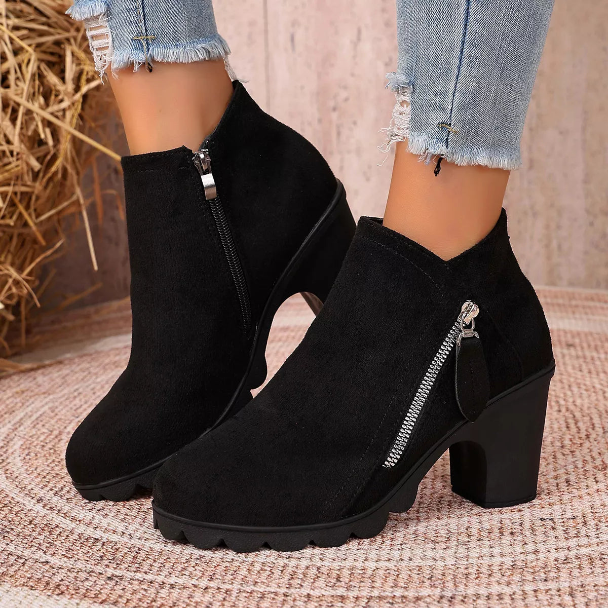 Modern Finesse Hazel Round-Toe Block Heels Boots