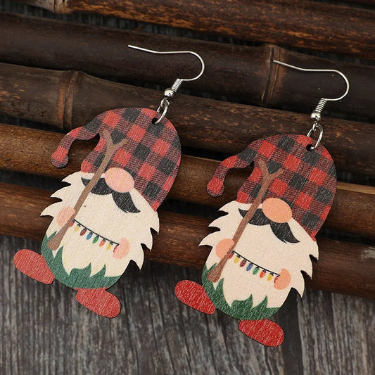 HOF Noelle Wooden Pointed Hat Gnome Earrings