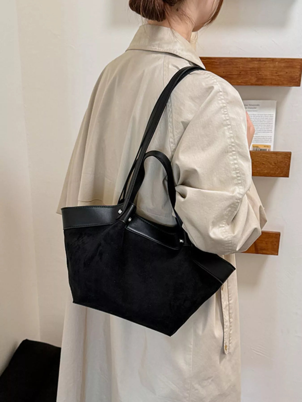 Modern Finesse Heritage PU Leather-Trim Suede Tote Bag