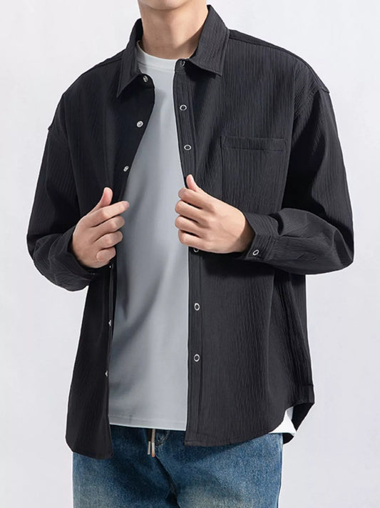 Modern Finesse Textured Pocketed Button-Down Shirt - Men's Plus Size