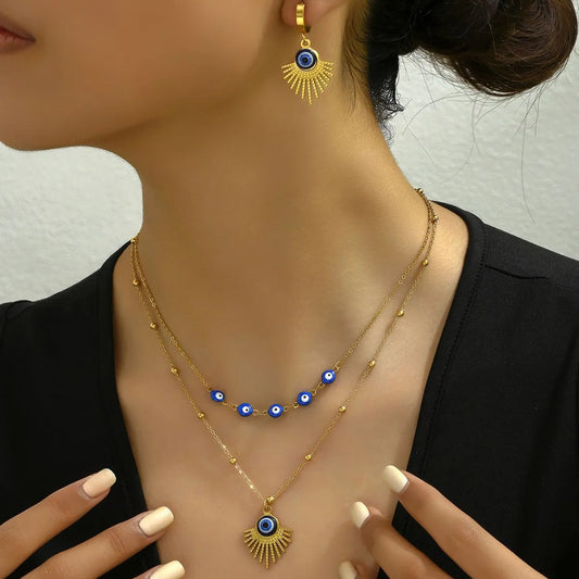 HOF Liora Stainless Steel Resin Necklace and Earrings Jewelry Set