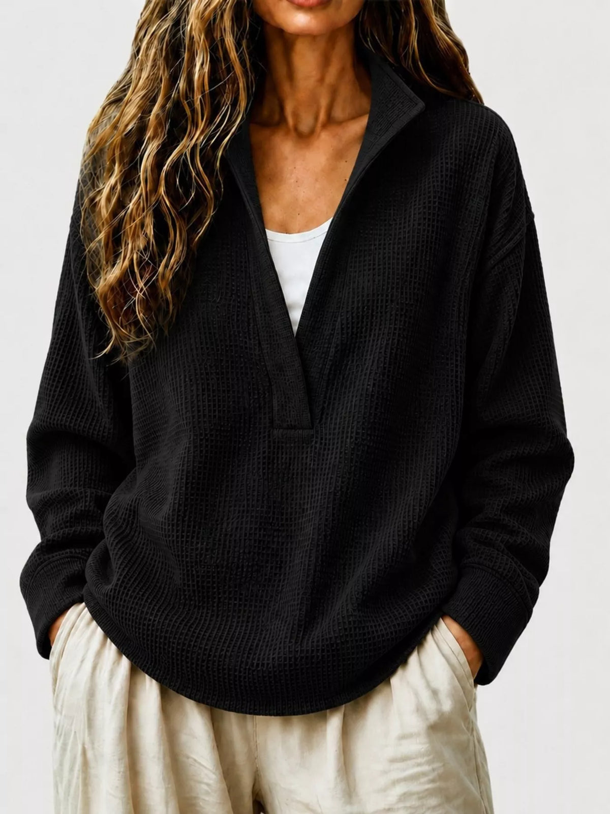 Modern Finesse Slow Sunday Waffle Sweatshirt