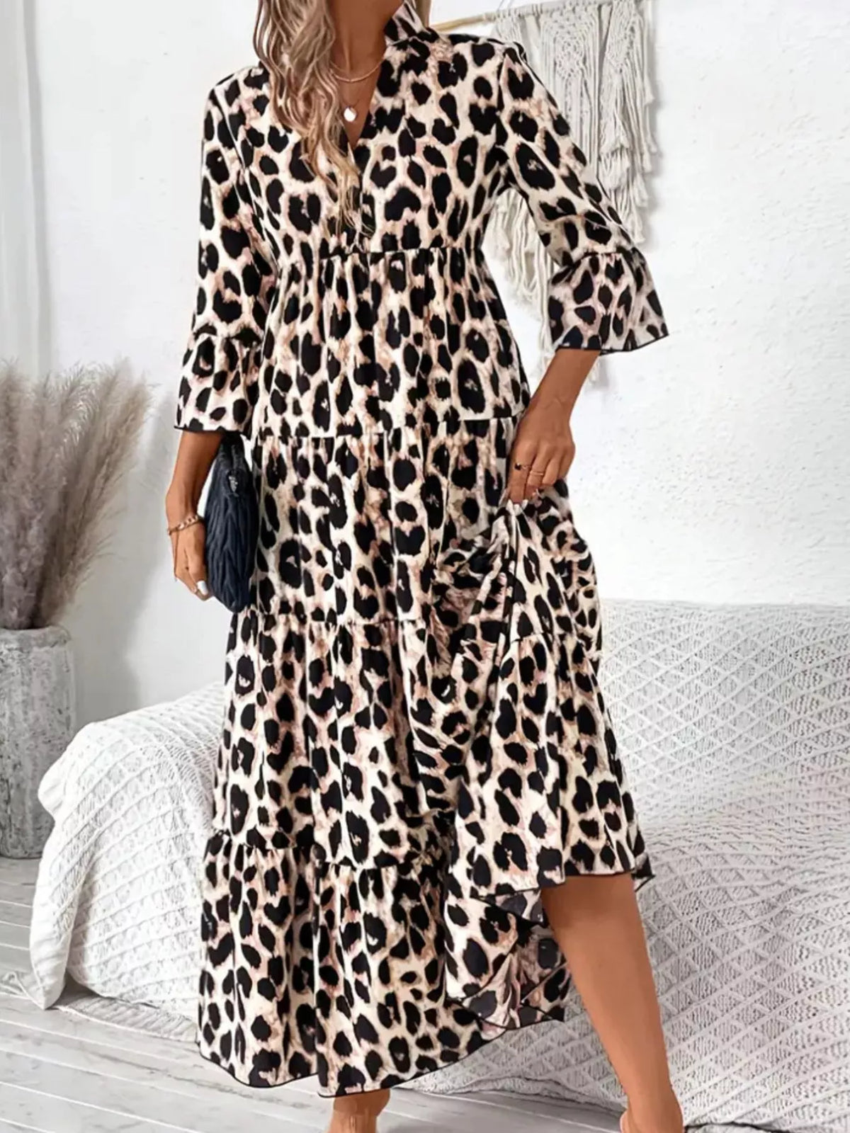 Modern Finesse Sienna Leopard 3/4 Sleeve Midi Dress