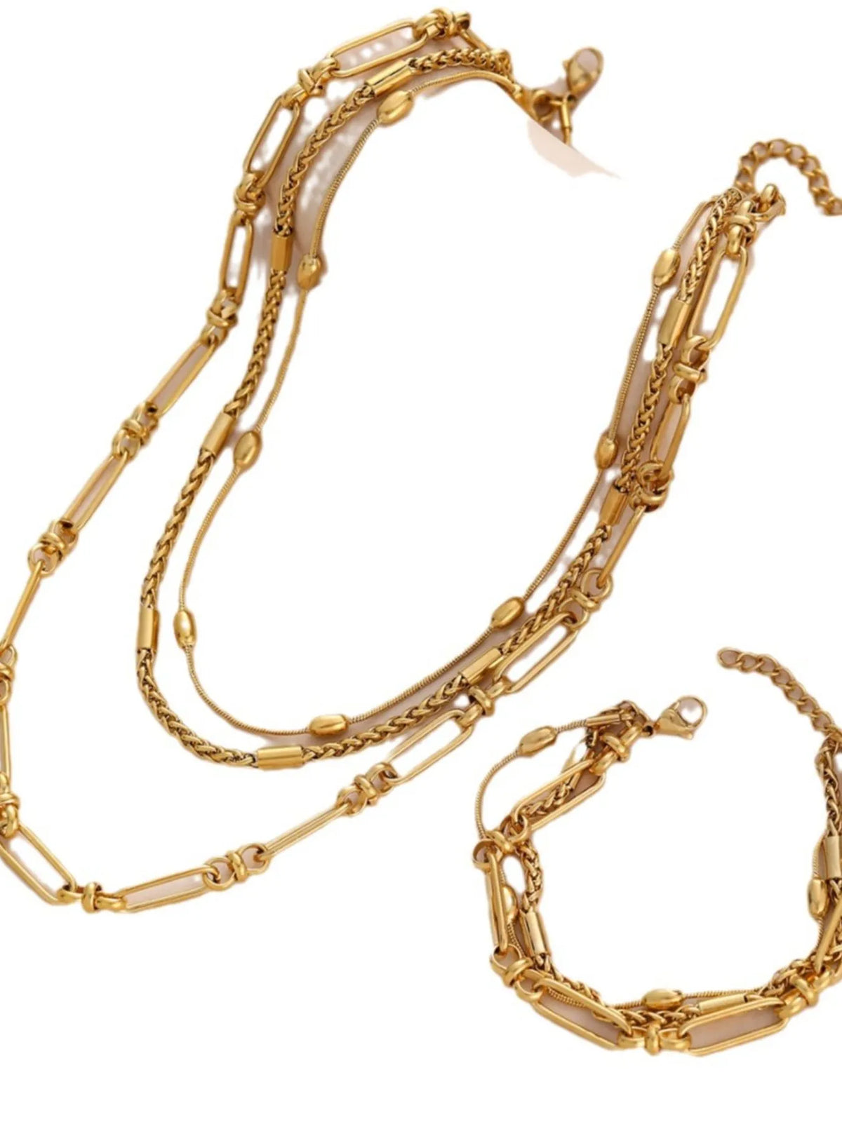 HOF Celine 18K Gold-Plated Layered Chain Necklace and Bracelet Jewelry Set
