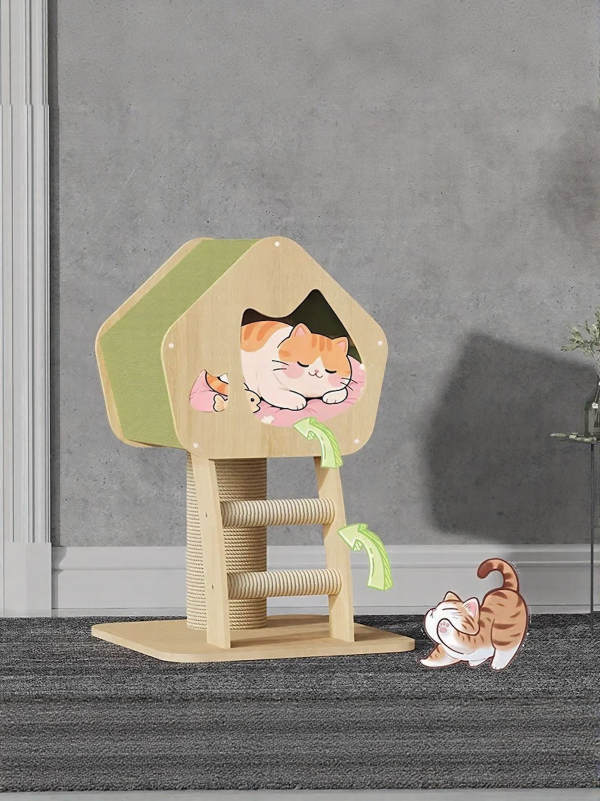 HOF Arden Modern Wooden Cat Condo with Scratching Post