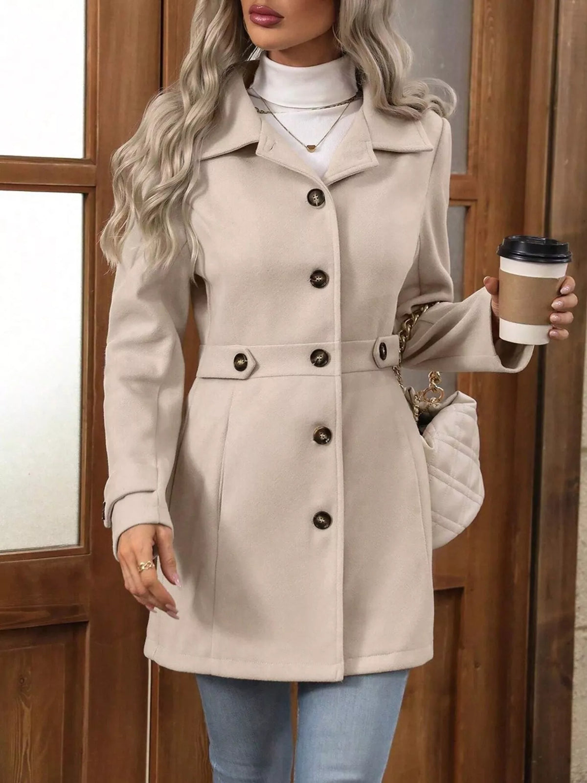 Modern Finesse Amara Single-Breasted Long Sleeve Coat