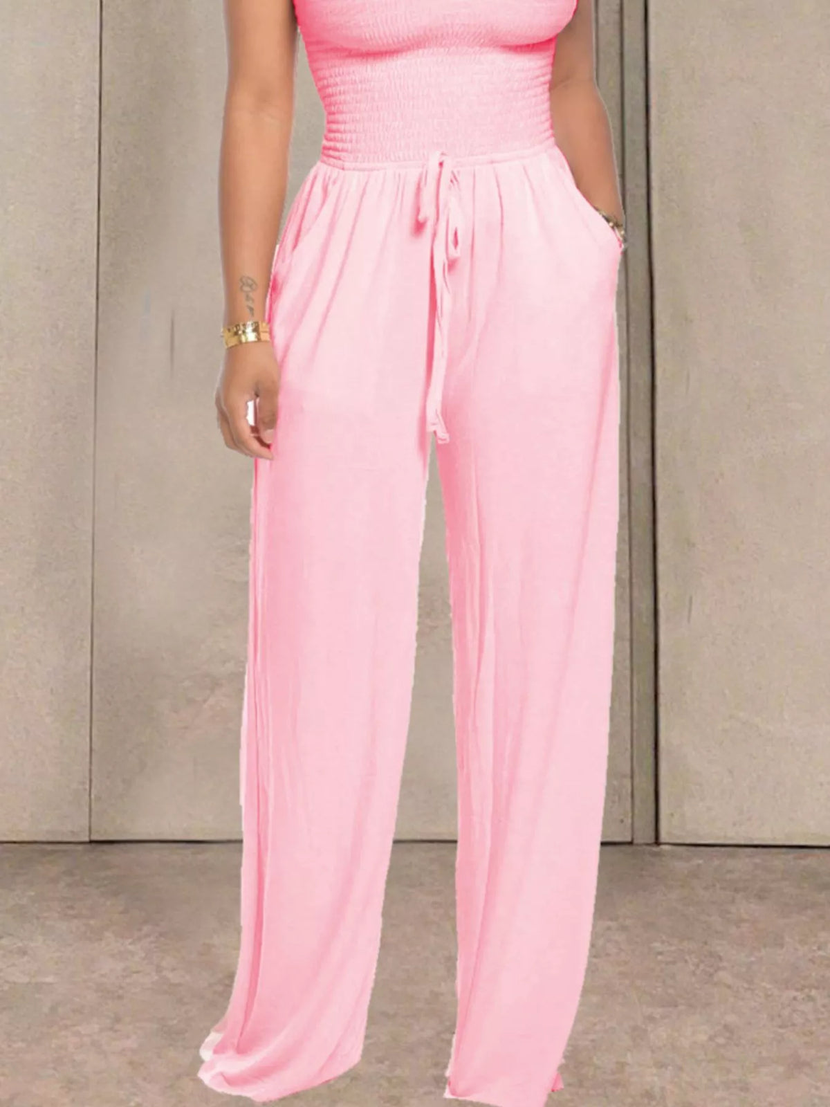Modern Finesse Quinn Strapless Smocked Wide-Leg Jumpsuit
