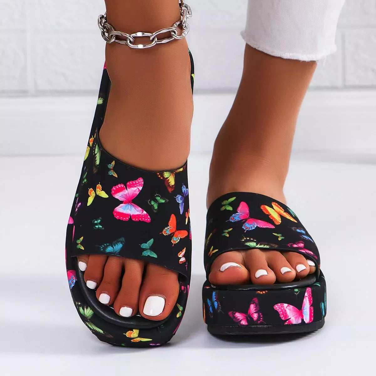 Modern Finesse Solace Butterfly Print Platform Sandals