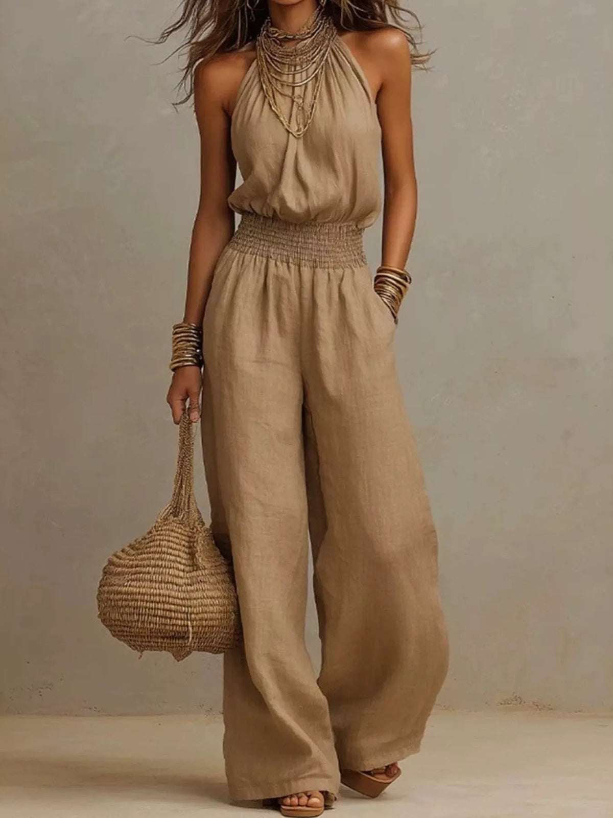 Modern Finesse Lena Halter Neck Wide-Leg Jumpsuit