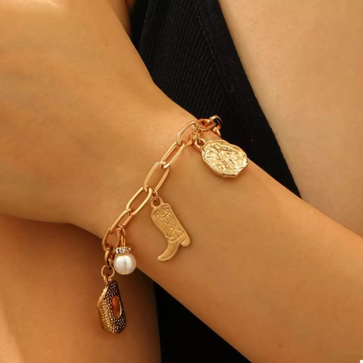 HOF Elara 18K Gold-Plated Charm Necklace and Bracelet Jewelry Set