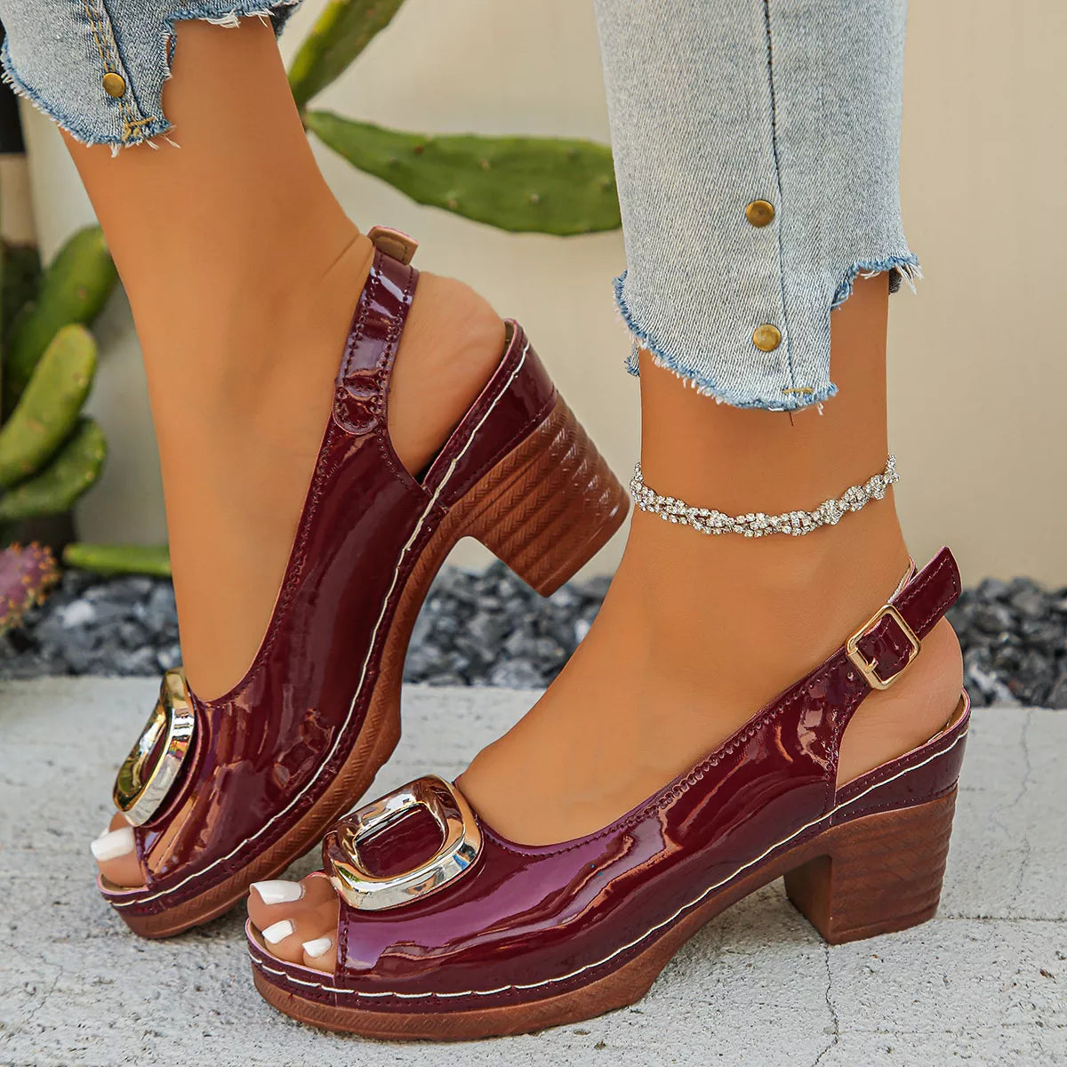 Modern Finesse Estelle Peep-Toe Block-Heel Sandals