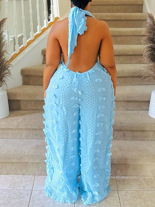 Modern Finesse Maia Textured Halter Wide-Leg Jumpsuit