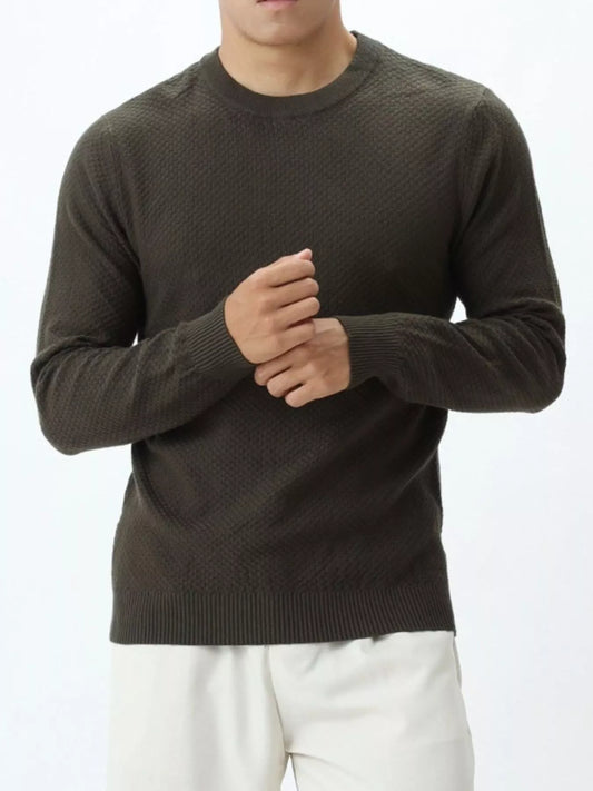 Modern Finesse Atlas Men's Textured Crew Neck Sweater — Extended Sizes