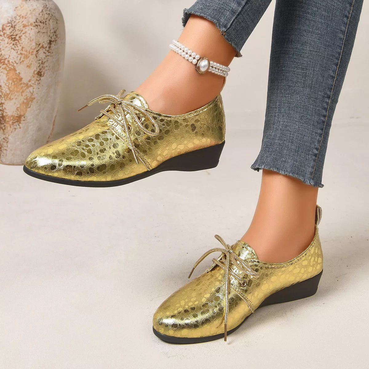 Modern Finesse Lustre Point-Toe Wedge Loafers