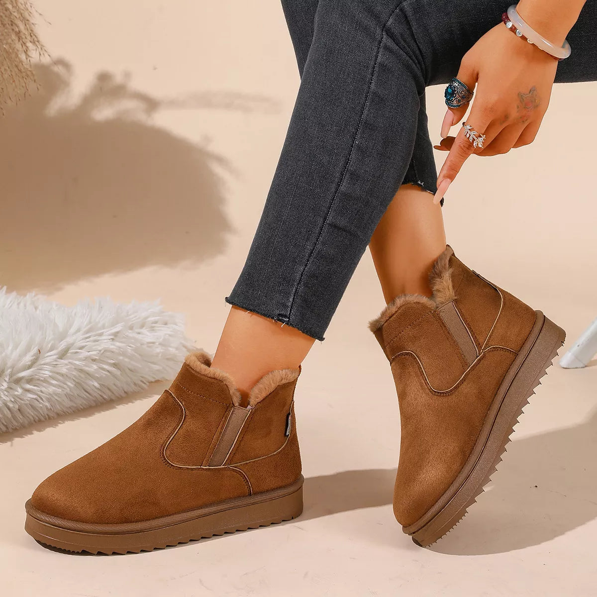 Modern Finesse Winter Walk Plush-Lined Suede Ankle Boots