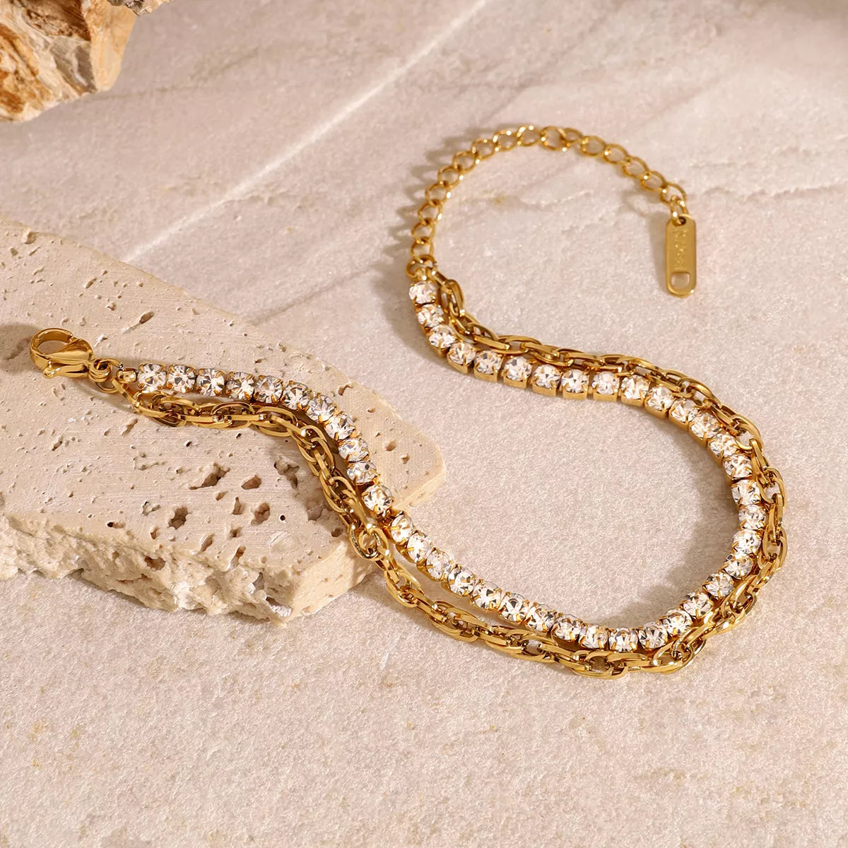 HOF Vale 18K Gold-Plated Rhinestone Double Layered Bracelet