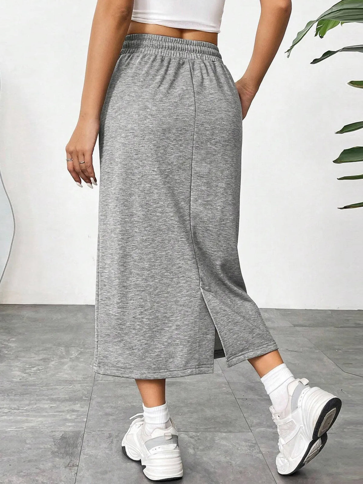 Modern Finesse Arden Slit Drawstring Midi Skirt