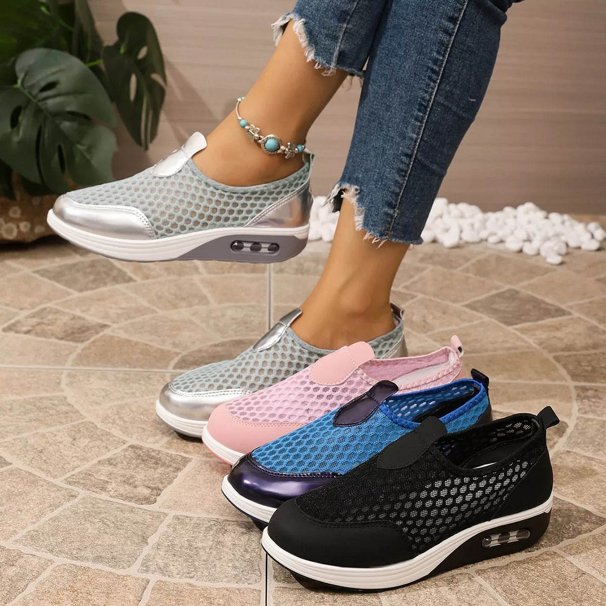 Modern Finesse Sienna Breathable Mesh Wedge Slip-Ons
