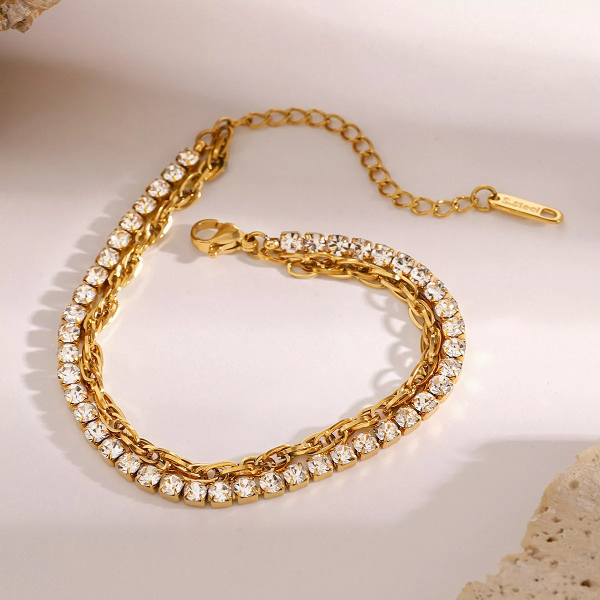 HOF Vale 18K Gold-Plated Rhinestone Double Layered Bracelet