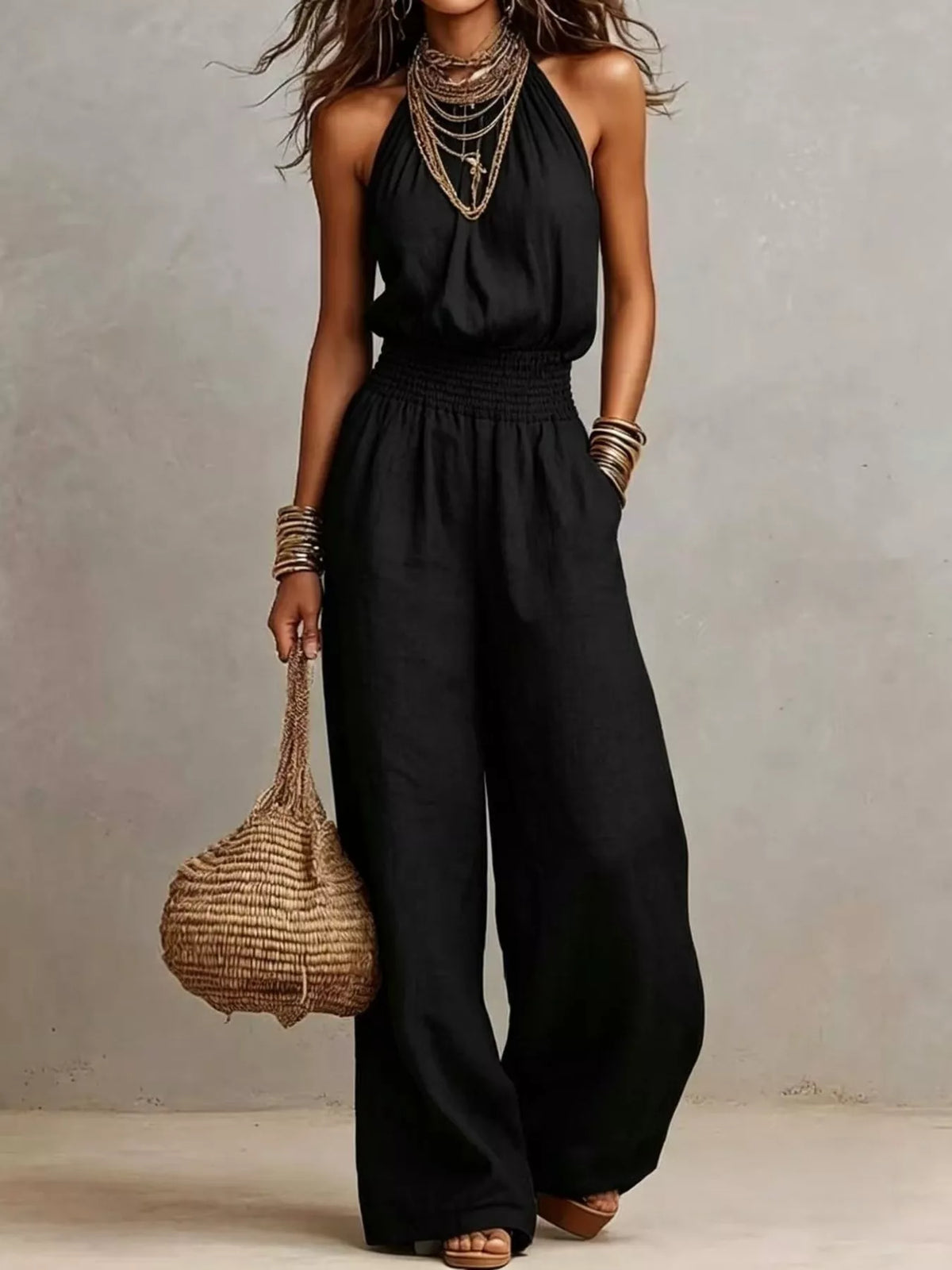 Modern Finesse Lena Halter Neck Wide-Leg Jumpsuit