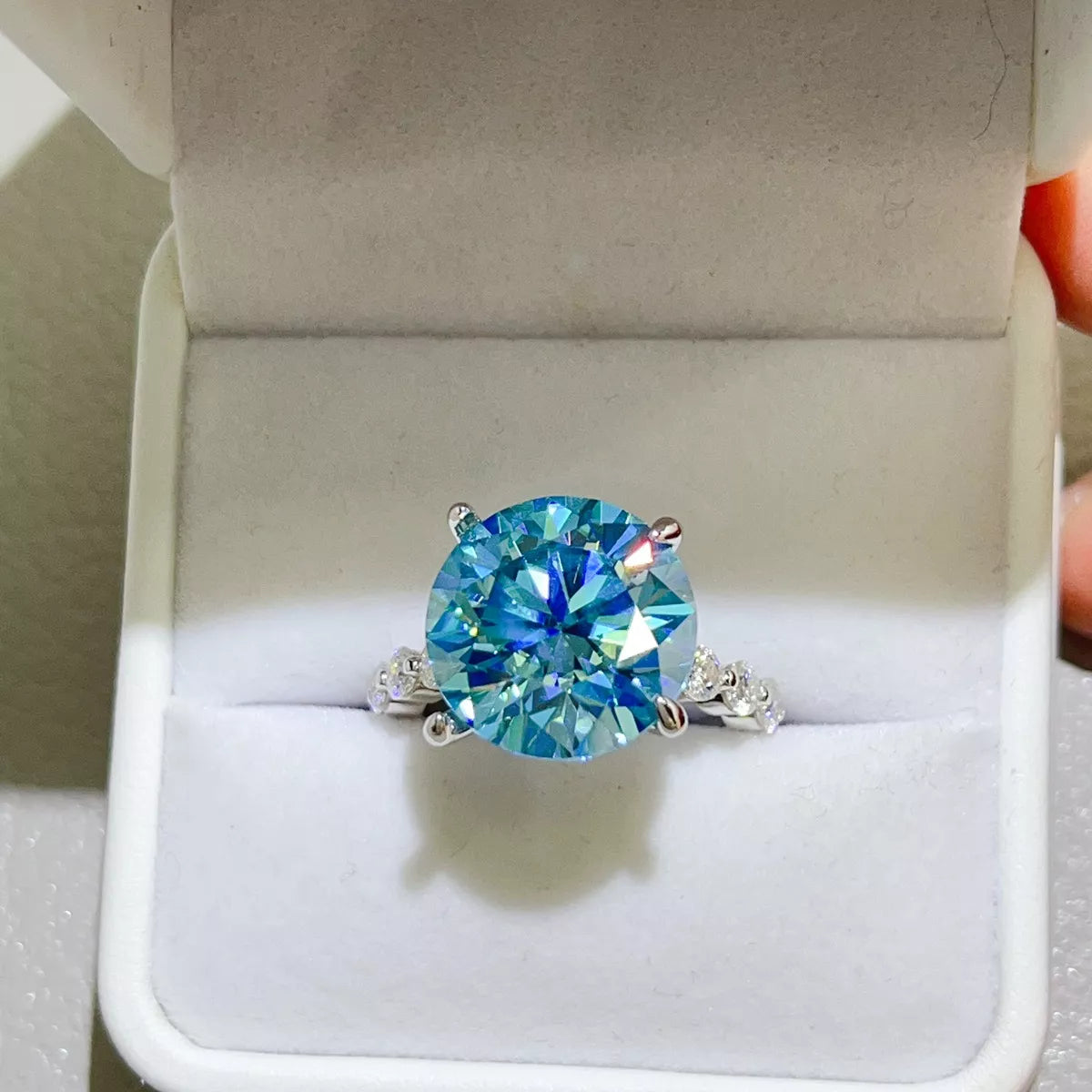 House Of Finesse Azure Crown 10 Carat Moissanite Ring in pastel blue