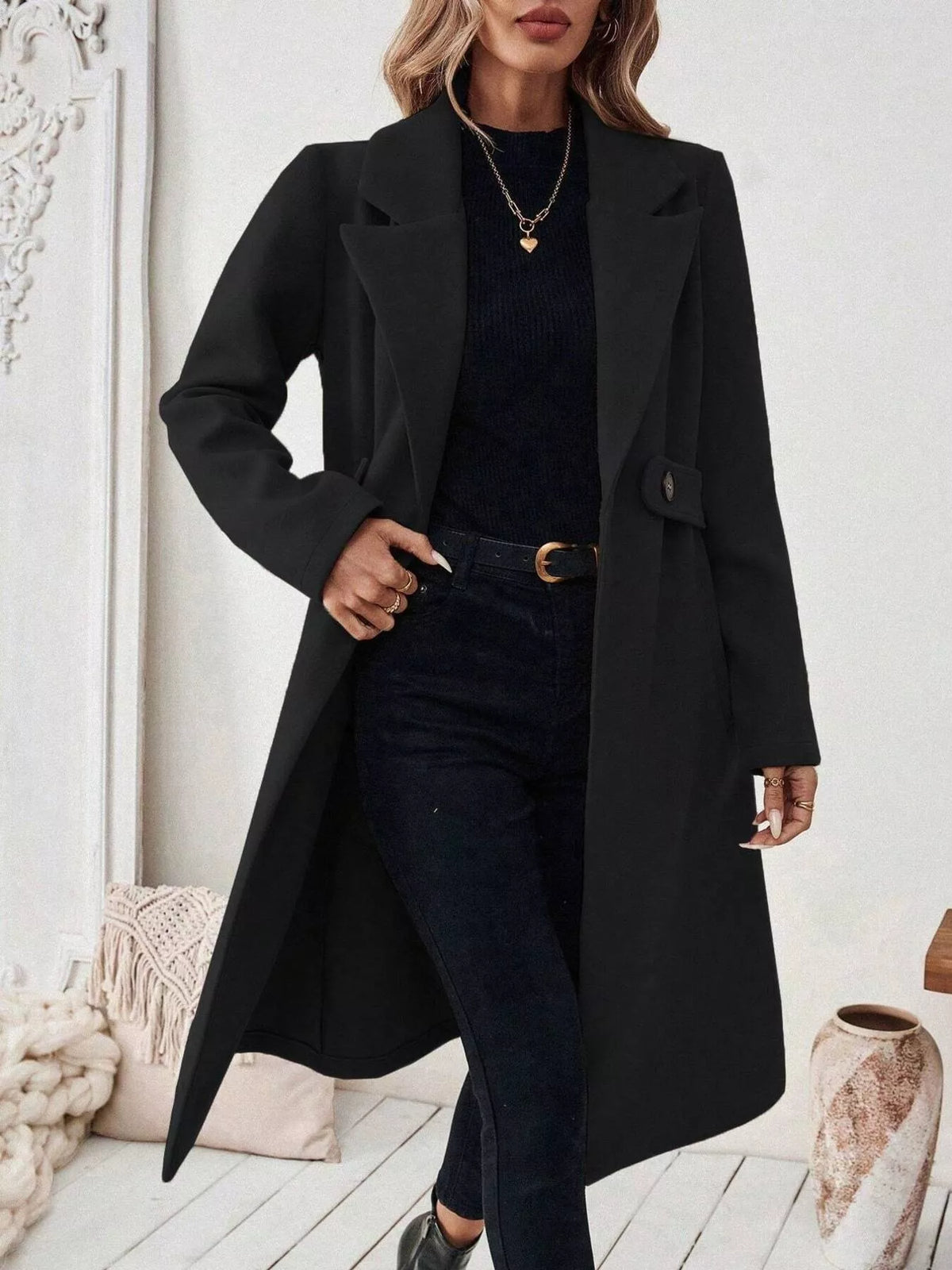 Modern Finesse Elara Lapel Collar Longline Coat
