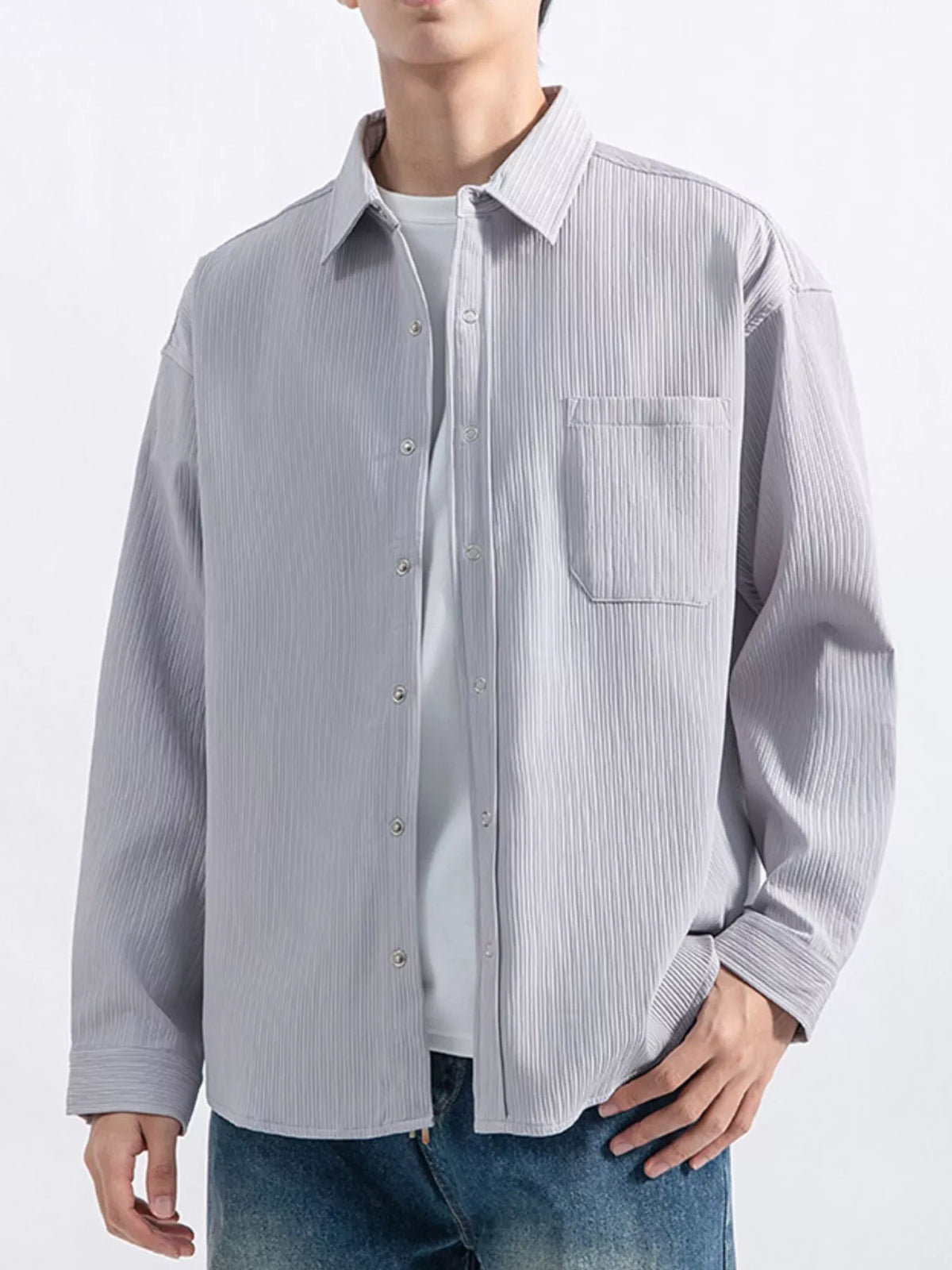 Modern Finesse Textured Pocketed Button-Down Shirt - Men's Plus Size