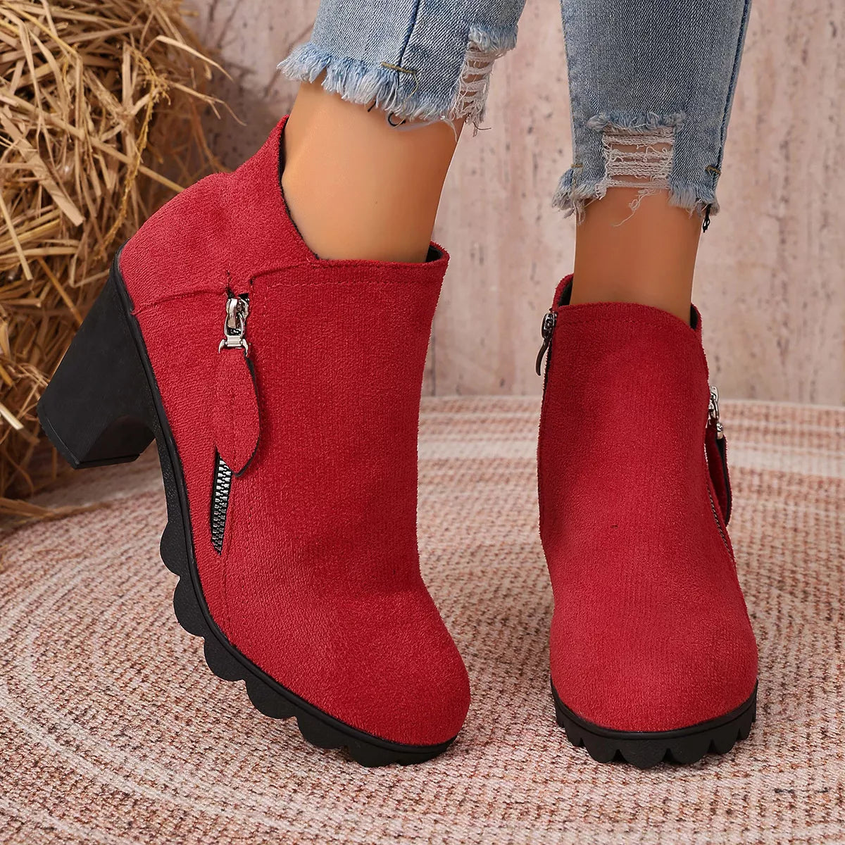 Modern Finesse Hazel Round-Toe Block Heels Boots
