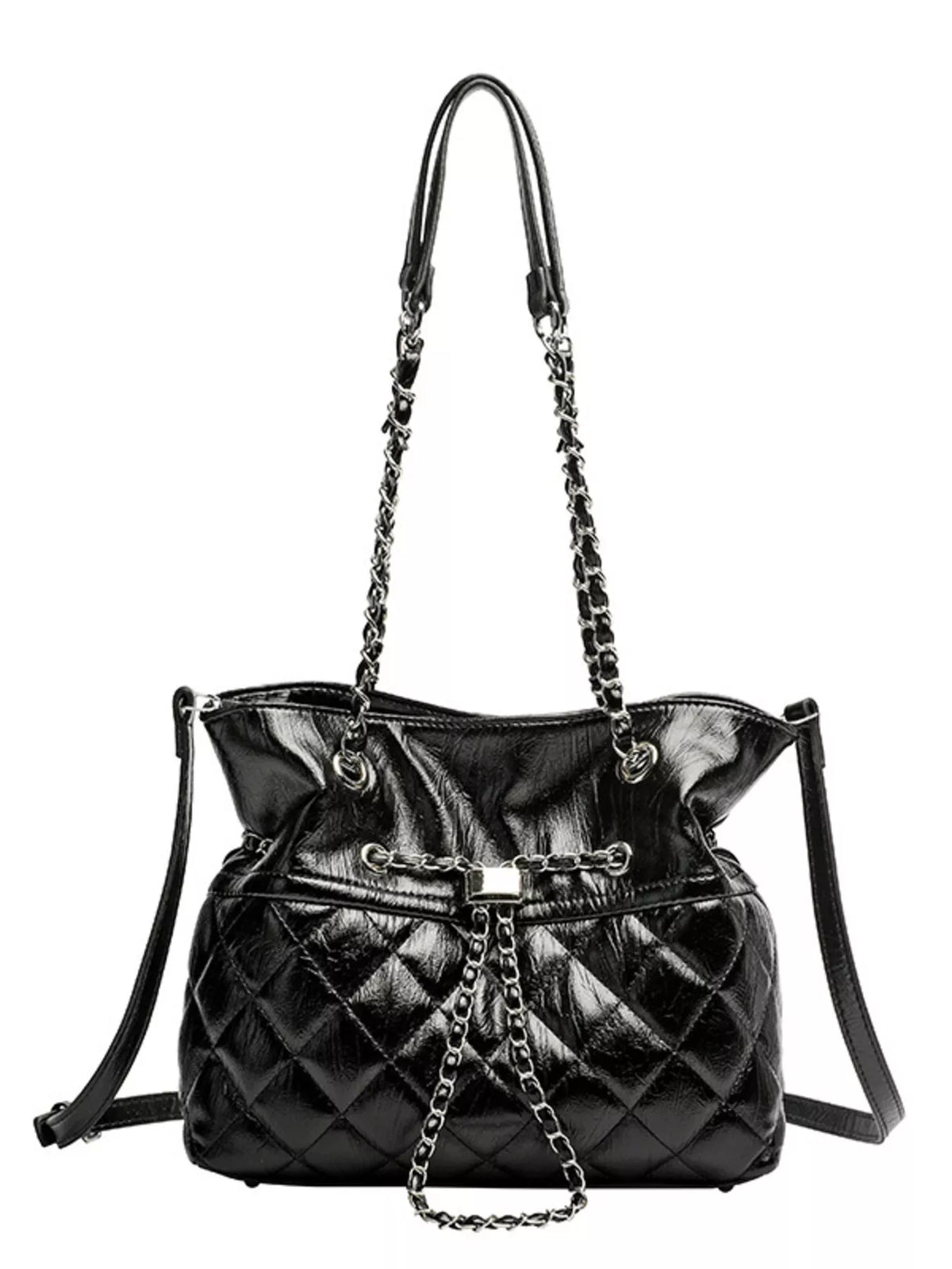 Modern Finesse Onyx Quilt Chain PU Leather Shoulder Bag