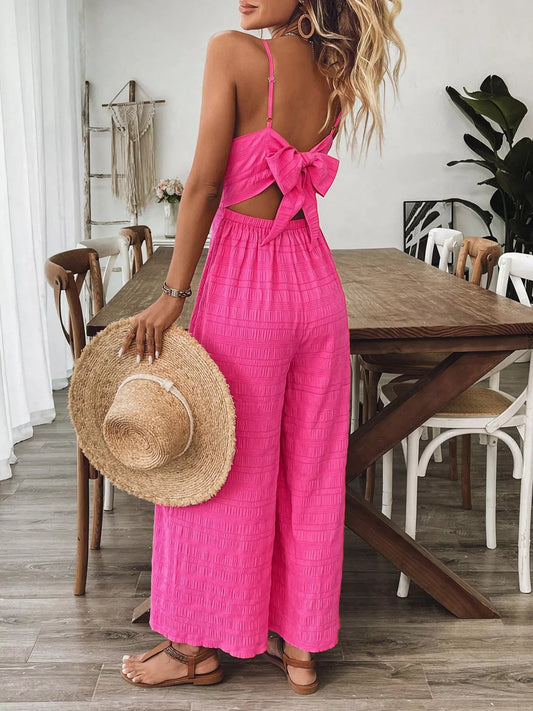 Modern Finesse Cedar Bow Back Sleeveless Wide-Leg Jumpsuit