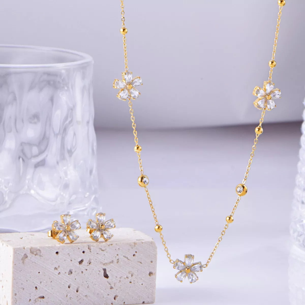 HOF Marlowe 18K Gold-Plated Flower Jewelry Set