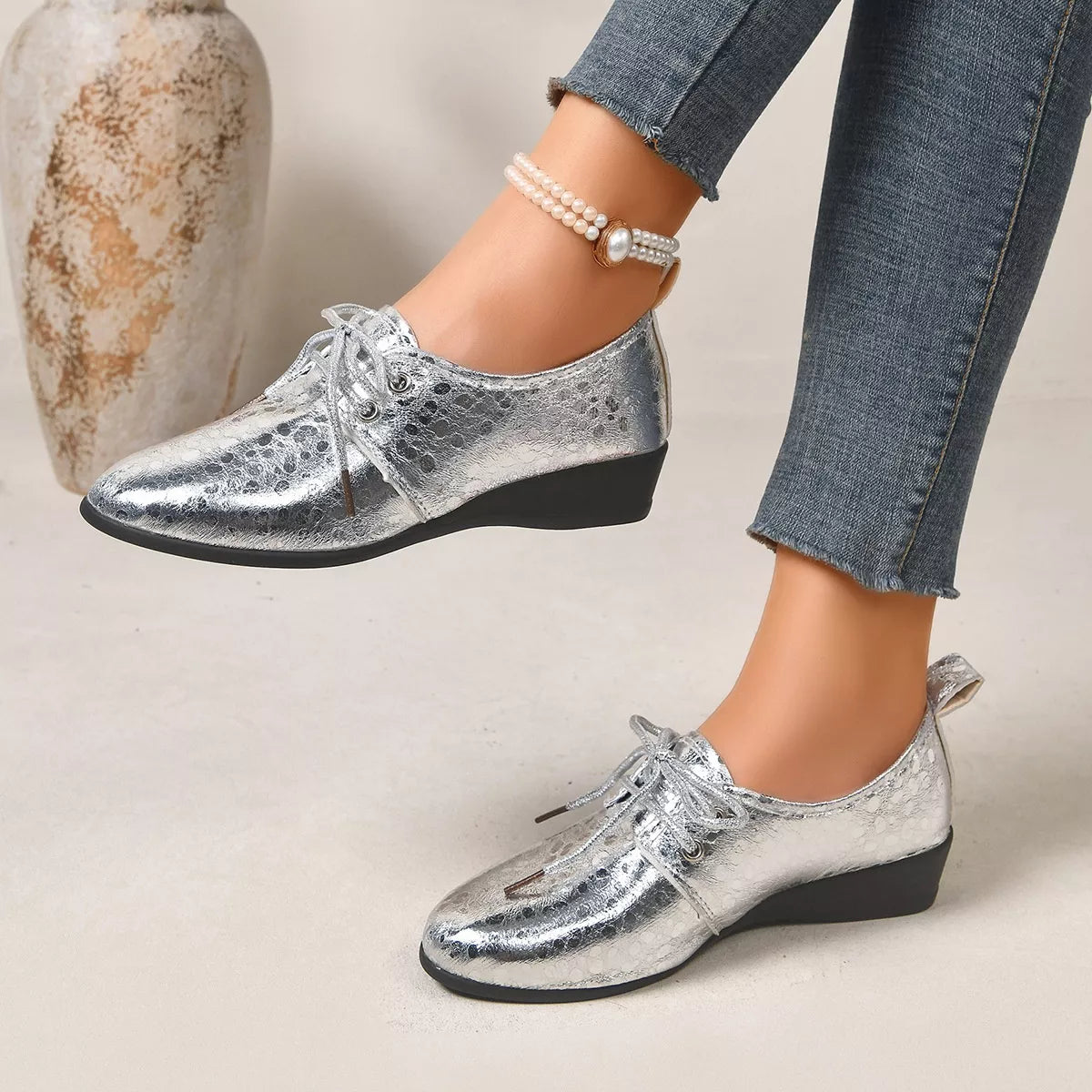 Modern Finesse Lustre Point-Toe Wedge Loafers