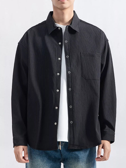 Modern Finesse Textured Pocketed Button-Down Shirt - Men's Plus Size