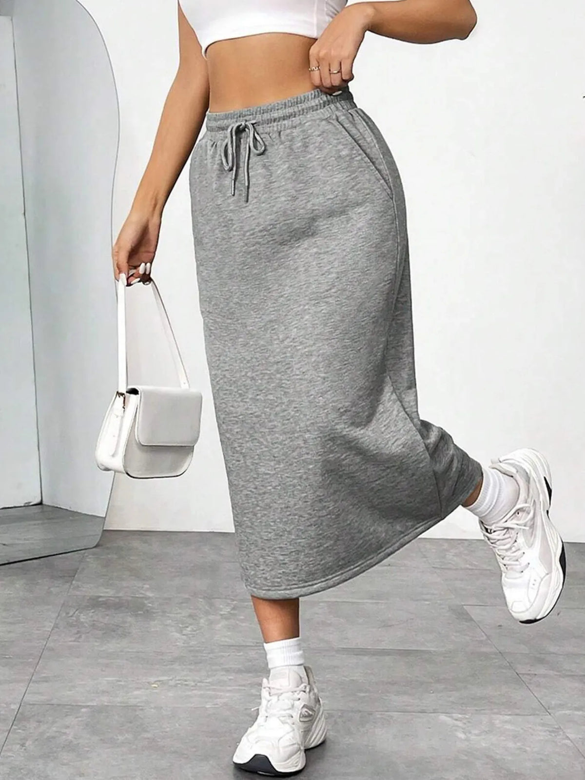 Modern Finesse Arden Slit Drawstring Midi Skirt